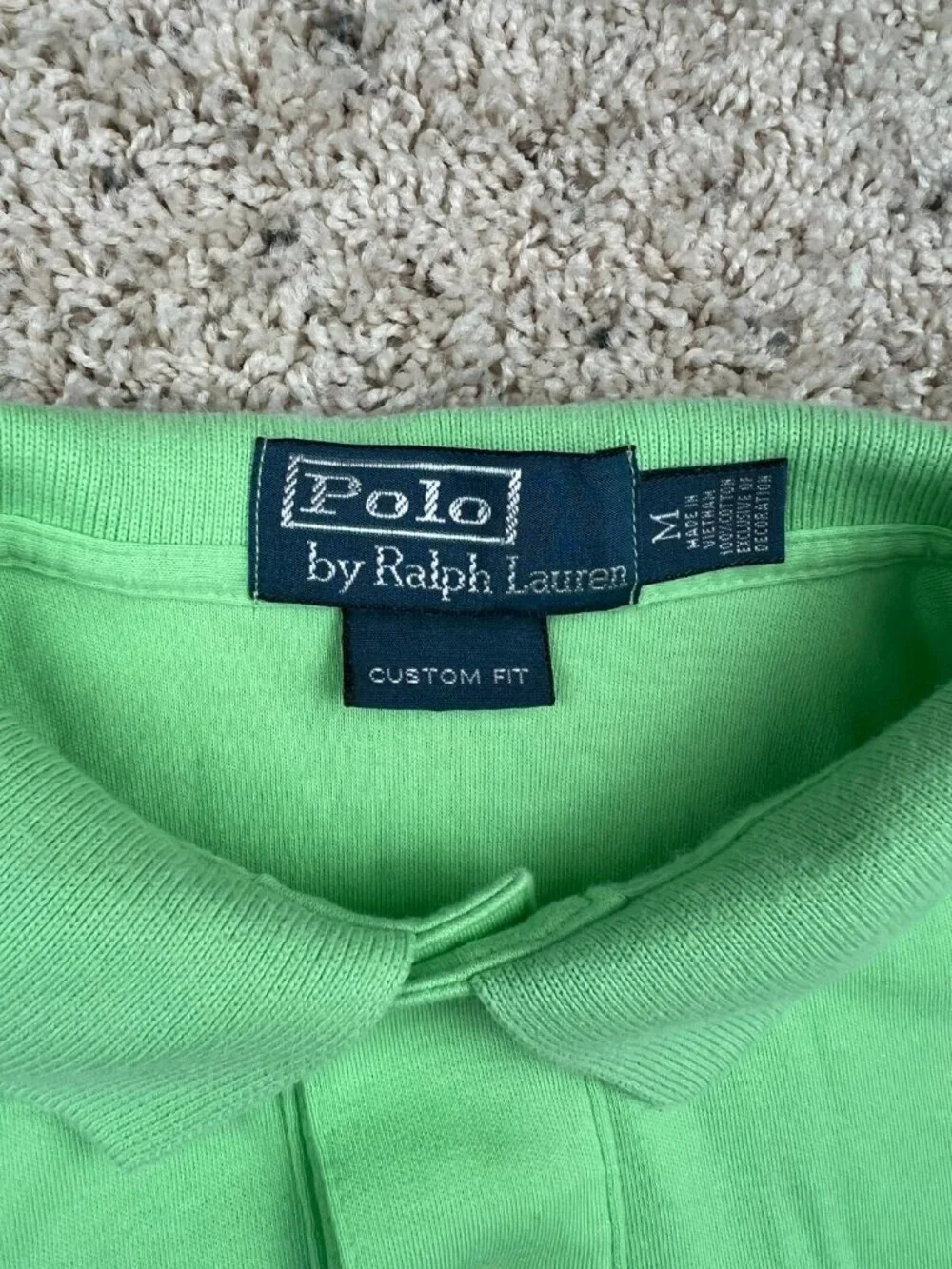 Polo Ralph Lauren Polo Shirt Size Medium Green Custom Fit Cotton Orange Pony